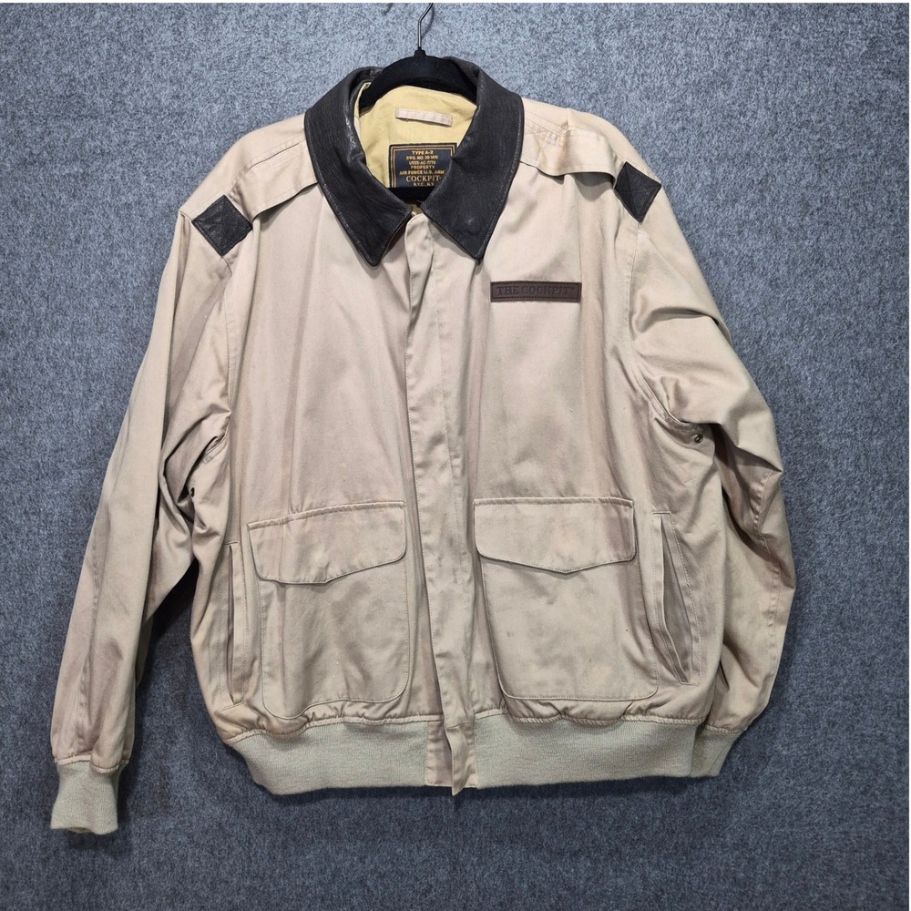 Vtg 80s Cockpit USA "100 Mission" All Cotton A-2 Flight Jacket XL Leather Trim